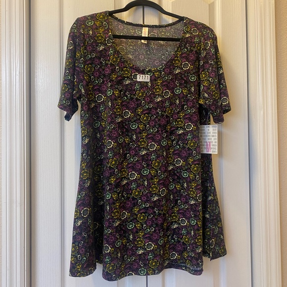 T-shirt LulaRoe Perfect T - Marron/crème, Taille M, Neuf Avec étiquette - Plaid